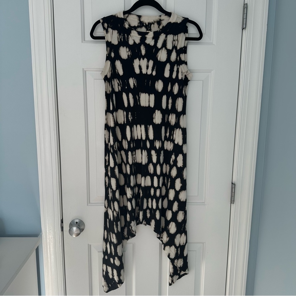 Raquel Allegra Black Cream Tye Dye Ombré Sleeveless Asymmetrical Dress Sz 0